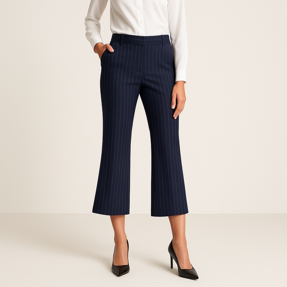 ANN TAYLOR Refined Kick‎ Crop Flare Size 6 Navy Pinstripe Trouser Pants Business